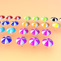 Colorful Outdoor Umbrellas As Patio Furniture With Multiple Bright Hues Arranged Together
