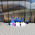Check in Area With Counter Signage White Tables At Modern Building Entrance