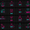 Neon Decorative Lights with Coffee Cup Cake Camera Icons in Pink Cyan for Night