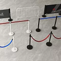 Public Facility Crowd Control Barriers With Red Blue Ropes Metal Stanchions And Sign Boards