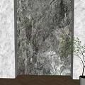 Natural Rock Texture Background Wall With White Pillar Green Plant And Wooden Floor