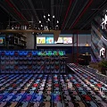 Vintage Industrial Restaurant Interior With Colorful Floor Tiles Pendant Lights Wooden Tables And Wall Art