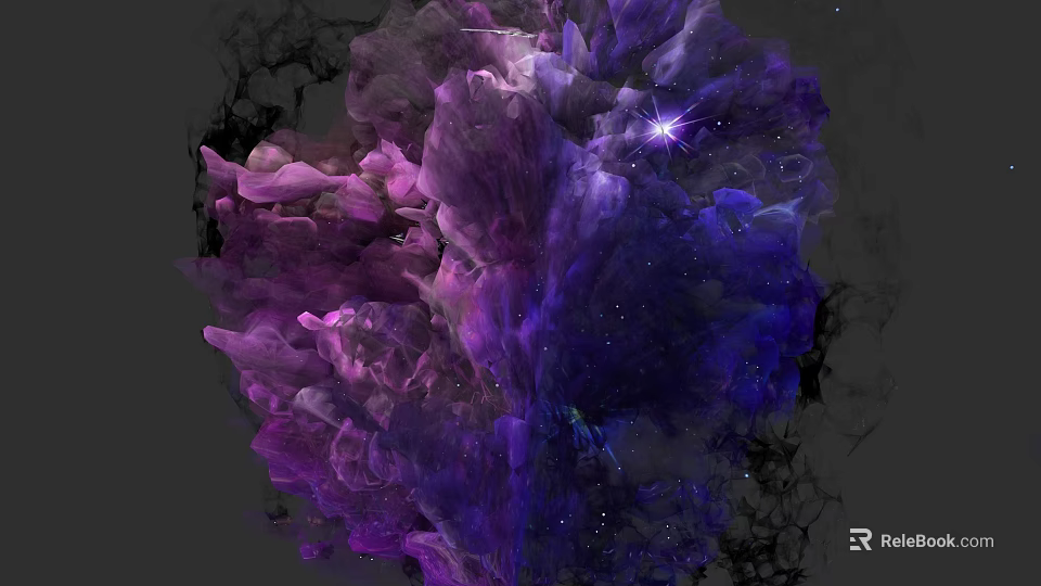 Abstract Purple Pink Botanical Painting With Nebula Like Texture And Starry Elements 3d model 