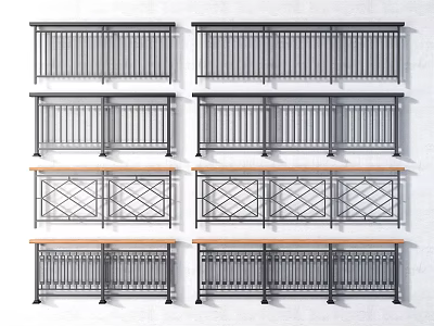 Various Metal Fence Designs With Horizontal Bars Cross Patterns And Decorative Scrolls 3d model