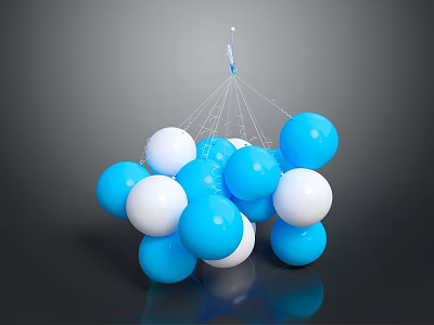Creative Modern Chandelier Made Of Blue And White Balloons Hanging In Room 3d model
