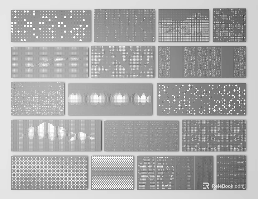 Collection Of Gray Texture Patterns With Diverse Geometric Abstract And Linear Styles 3d model