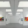 Contemporary Art Exhibition In White Gallery With Colorful Paintings And Modern Lighting