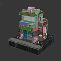 Vintage Hair Salon Building Model With Two Story Structure Green Signboard And Pink Door