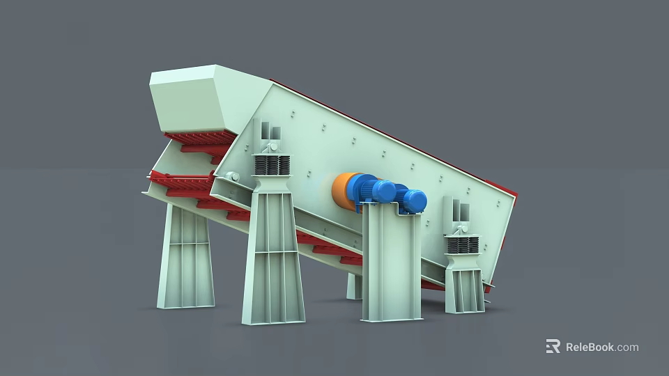 Industrial Vibrating Screen Equipment With Inclined Structure Red Components And Blue Orange Motors 3d model 