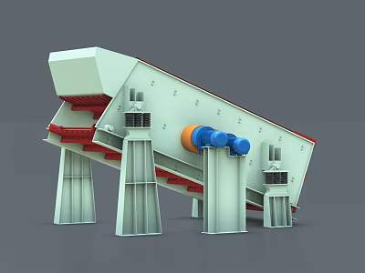 Industrial Vibrating Screen Equipment With Inclined Structure Red Components And Blue Orange Motors 3d model