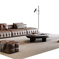 Modern Tufted Leather Sofa And Round Coffee Table Set With Ottoman Floor Lamp