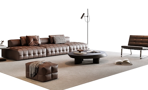 Italian Sofa Coffee Table Combination Leather Sofa Casual Chair Side Table Sofa Stool Floor Lamp Decoration 3d model