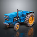 Blue Tractor With Yellow Wheels And Classic Design On Dark Background 3d model