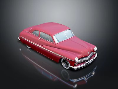 Red Vintage Classic Car With Sleek Body Chrome Details And Reflection 3d model