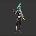 Vibrant Character With Teal Hair Pink Gloves And Tiny Creature Companion In Casual Outfit