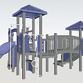 Children's Outdoor Blue Playground Equipment With Slides Climbing Nets Steps And Pavilions