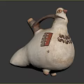 Ceramic Bird Shaped Doll With Hand Painted Red Brown Patterns Curved Handle And Small Feet