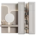 Modern Light Luxury Chest Of Drawers With Round LED Mirror And Multi Functional Storage Shelves