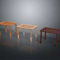 Three Various Colored Wooden Coffee Tables with Lattice Design and Square Legs