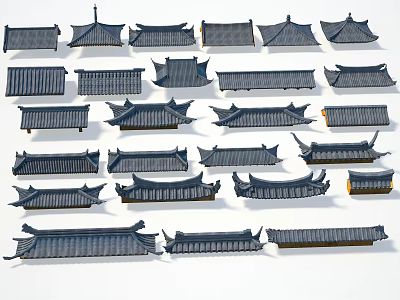 Ancient Architecture Traditional Roof Styles With Various Classic Tile Eave Designs 3d model
