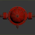 Red Fire Hydrant With Black Top And Chains On Gray Reflective Surface