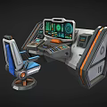 Sci Fi Control Console With Green Digital Screens And Blue Accent Chair 3d model