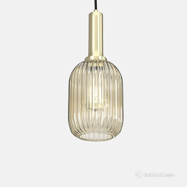 Modern Gold Pendant Light With Ribbed Clear Glass Shade And Sleek Metal Design 3d model 