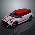 Stylish White Compact Car With Red Roof And Sporty Red Stripes Design