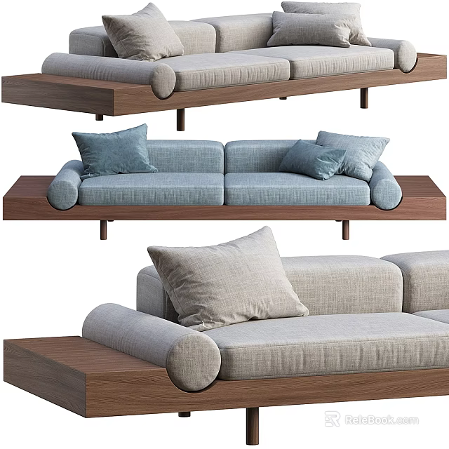 Modern Upholstered Fabric Loveseat With Decorative Pillows And Wooden Legs Design 3d model 