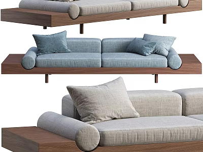 Modern Upholstered Fabric Loveseat With Decorative Pillows And Wooden Legs Design 3d model