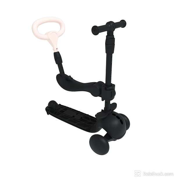 Black Kids Scooter With Pink Grip Adjustable Handlebar And Three Safety Wheels 3d model 