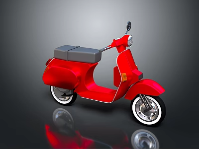 Red Classic Scooter With Gray Seat And Shiny Reflection Design 3d model