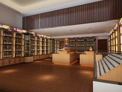 Tobacco and Alcohol Store Interior With Wooden Shelves Liquor Displays and Counter 3d model