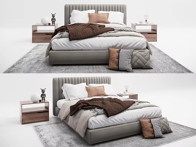 Modern Double Bed Bedside Table 3d model