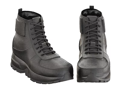 Black High Top Leather Casual Shoes With Laces And Thick Sole 3d model