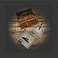Open Wooden Cigar Box With Cigars Ashtray Lit Cigar And Newspaper On Wooden Tabletop