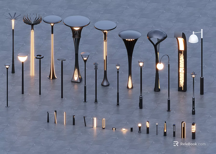 Modern Outdoor Lights With Various Stylish Designs And Decorative Garden Lamps 3d model 
