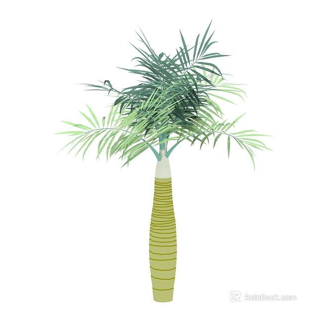 Tropical Palm Tree With Green Fronds And Yellow Striped Trunk 3d model 
