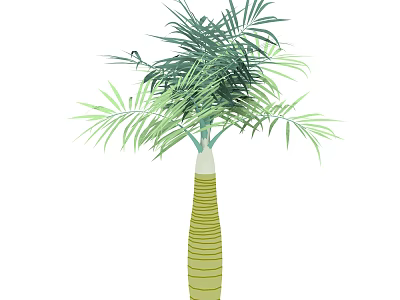 Tropical Palm Tree With Green Fronds And Yellow Striped Trunk 3d model