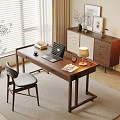 Modern Home Office Workspace With Wooden Desk Laptop Lamp Chair And Potted Plant