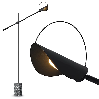 Modern Black Floor Lamp With Curved Shade And Warm Glow Light Design 3d model