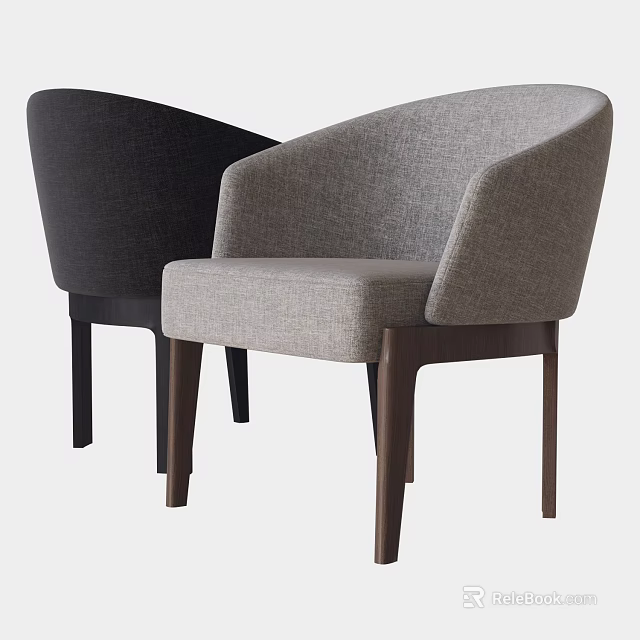 Modern Fabric Accent Chair in Dark and Light Gray with Curved Backrest and Wooden Legs 3d model 