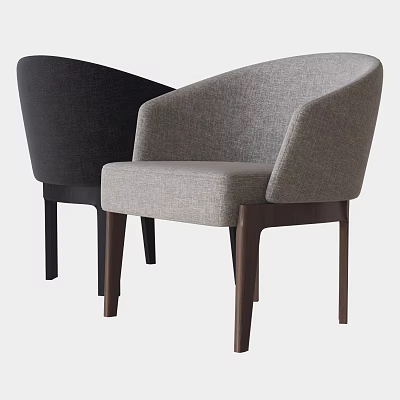 Modern Fabric Accent Chair in Dark and Light Gray with Curved Backrest and Wooden Legs 3d model