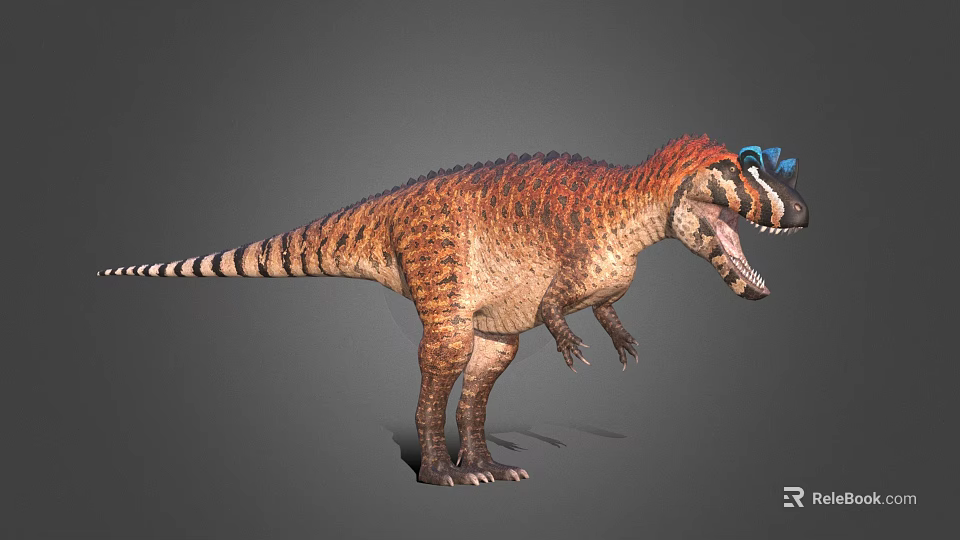 Realistic 3D Dinosaur Figure With Orange Brown Skin Red Mane And Blue Head Decoration 3d model 