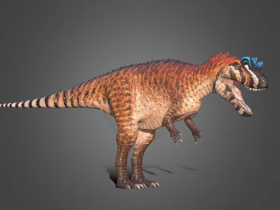 Realistic 3D Dinosaur Figure With Orange Brown Skin Red Mane And Blue Head Decoration 3d model