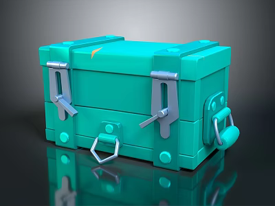 Turquoise Storage Box Design With Metal Clasps Hinges Handle Lock And Rivets 3d model