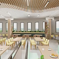 Cozy Cafe Interior Design With Wooden Ceiling Green Plants Large Windows And Light Chairs
