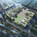 Aerial View of Modern School Building Campus With Sports Field Classroom Blocks And Green Spaces