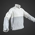 White And Gray Color Block Turtleneck Sweater With Knitted Texture Design