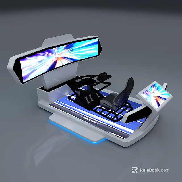 Modern Commercial Simulator Cockpit with Multiple Screens Control Devices and Interactive Seat 3d model